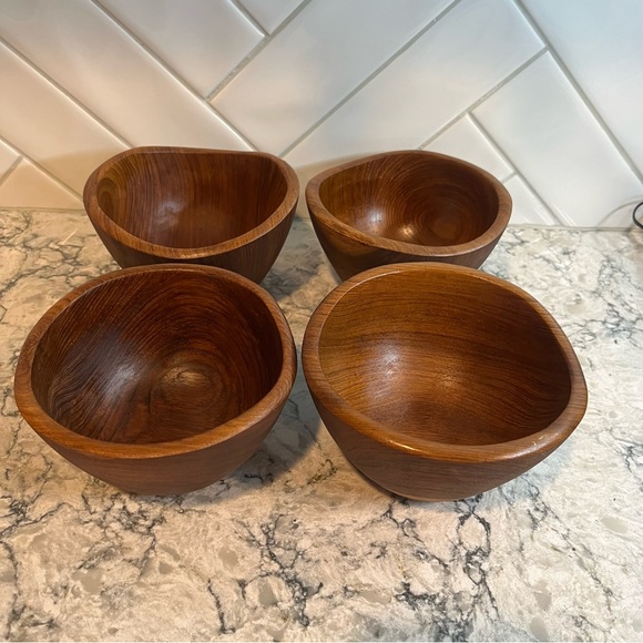 Vintage Mid 20th Century Teak Wood Salad Bowl Set of 4, Organic,Sustainable - Picture 3 of 9
